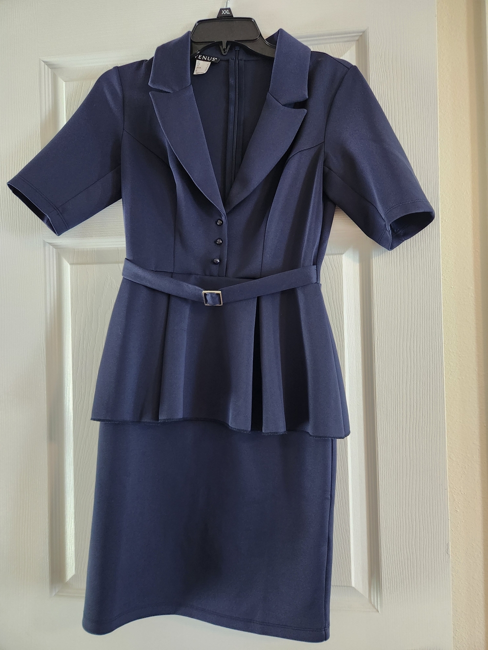 VENUS Navy Belted Peplum Skirt Set
